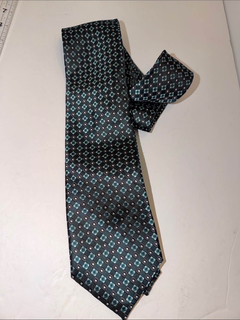 Alexander Julian Black and Teal Geometric Silk Tie